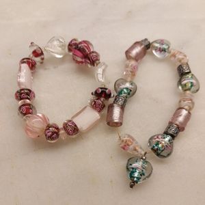 Set of 2  glass n bead bracelets  large sized glass